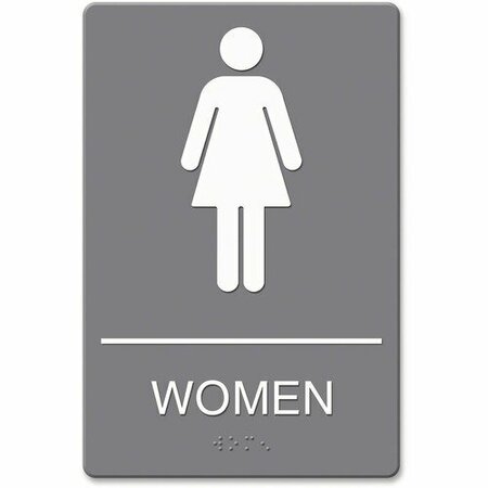 HEADLINE SIGNS Sign, ADA, inWomenin, w/Braille, Plastic, 6inx9in, Gray HDS4816